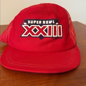 Vtg 1988 Super Bowl XXIII 23 Red Mesh Trucker Hat San Francisco 49ers Bengals
